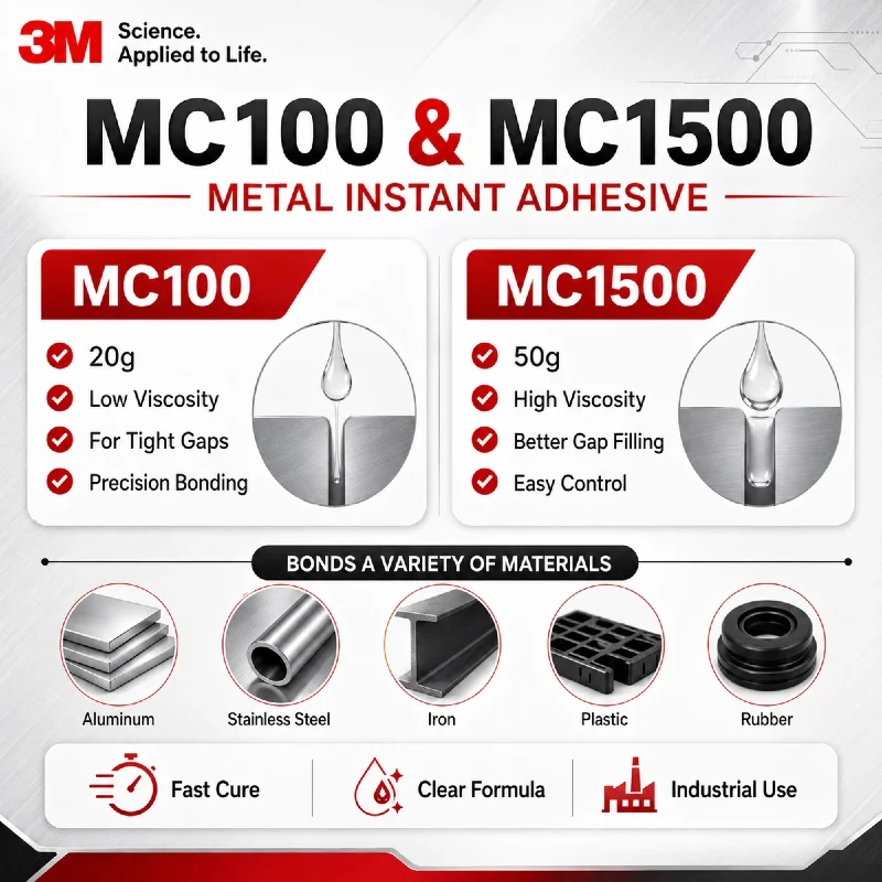 Original 3M MC100 MC1500 Scotch-Weld Instant Adhesive Metal Bonding Cyanoacrylate Glue Fast Cure for Aluminum Steel Iron 20g 50g