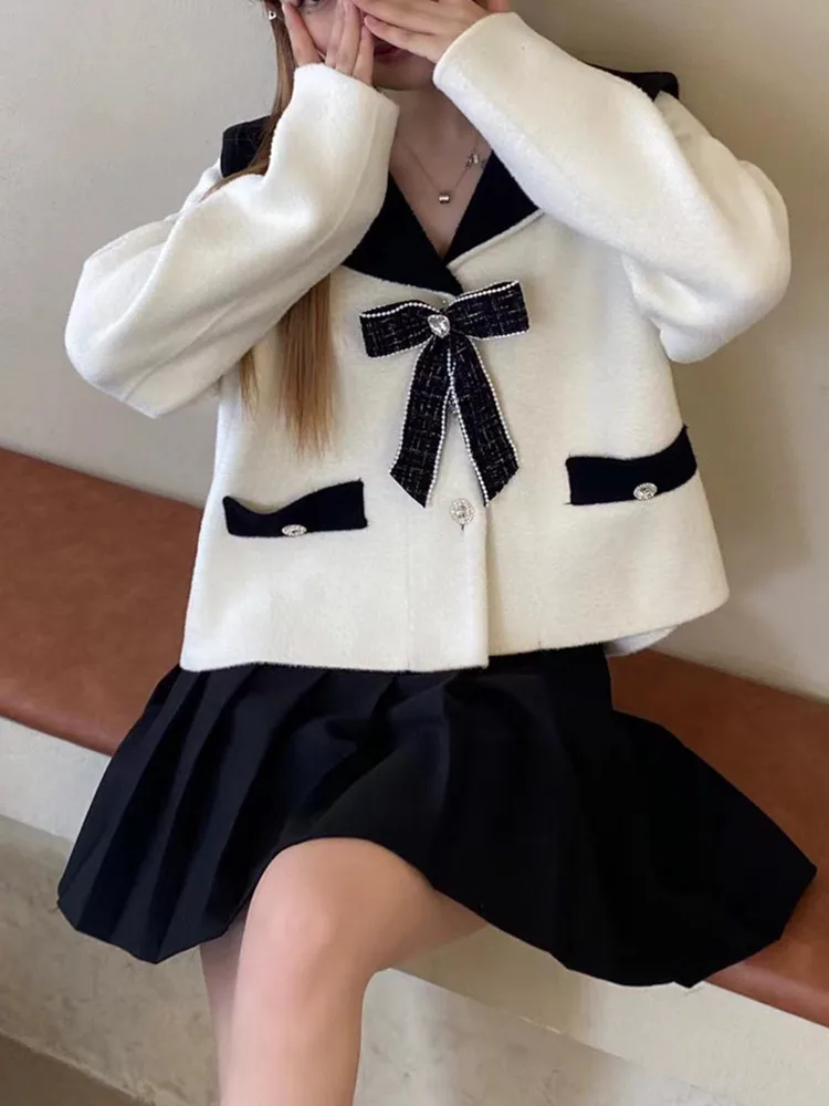 Autumn Winter New French Style V-Collar High-End Bow Knit Cardigan Minimalist Temperament Sweater Jacket Coat Top  Women