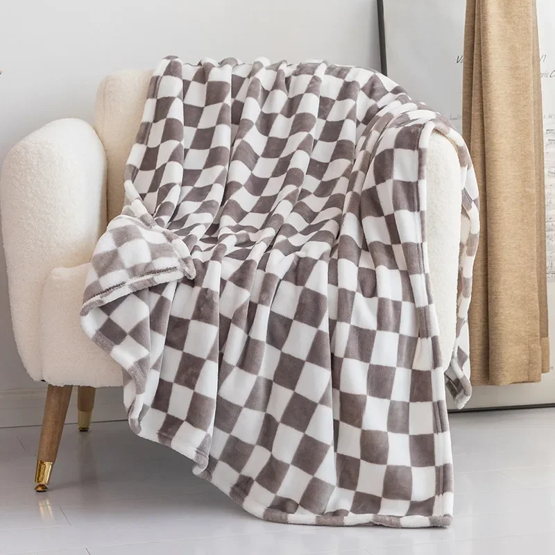 Retro Checkerboard Plaid Flannel Blanket Super Soft Warm Throw Blanket Office Sofa Cover Bedspread Gift Blankets