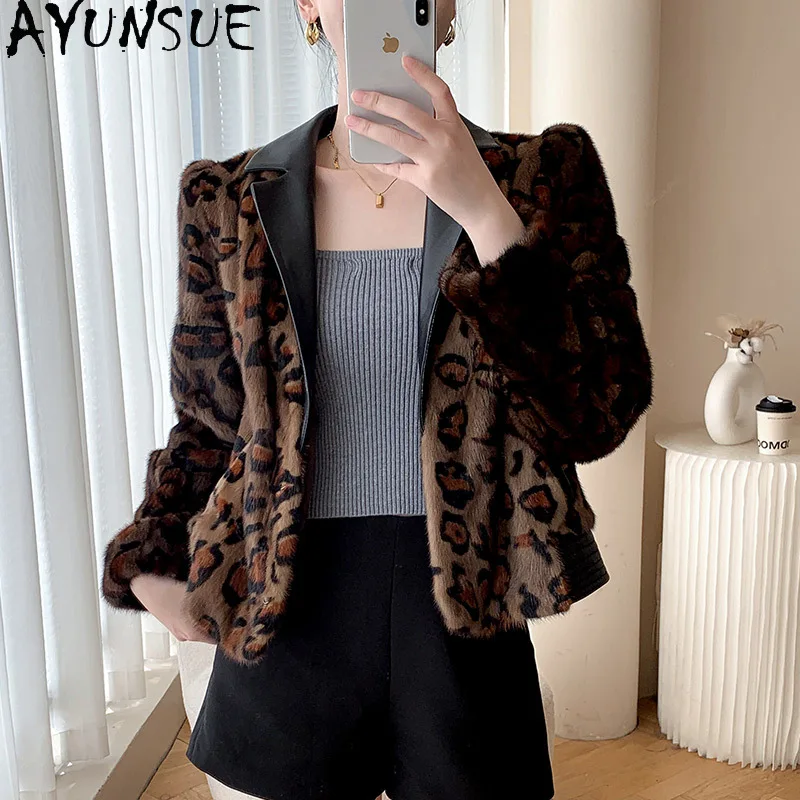 سترة من فراء المنك الطبيعي من AYUNSUE بدلة نسائية بياقة من جلد الغنم سترة من الفرو الحقيقي للمرأة ملابس من المينك الكامل 2025 شوبانا Жénska