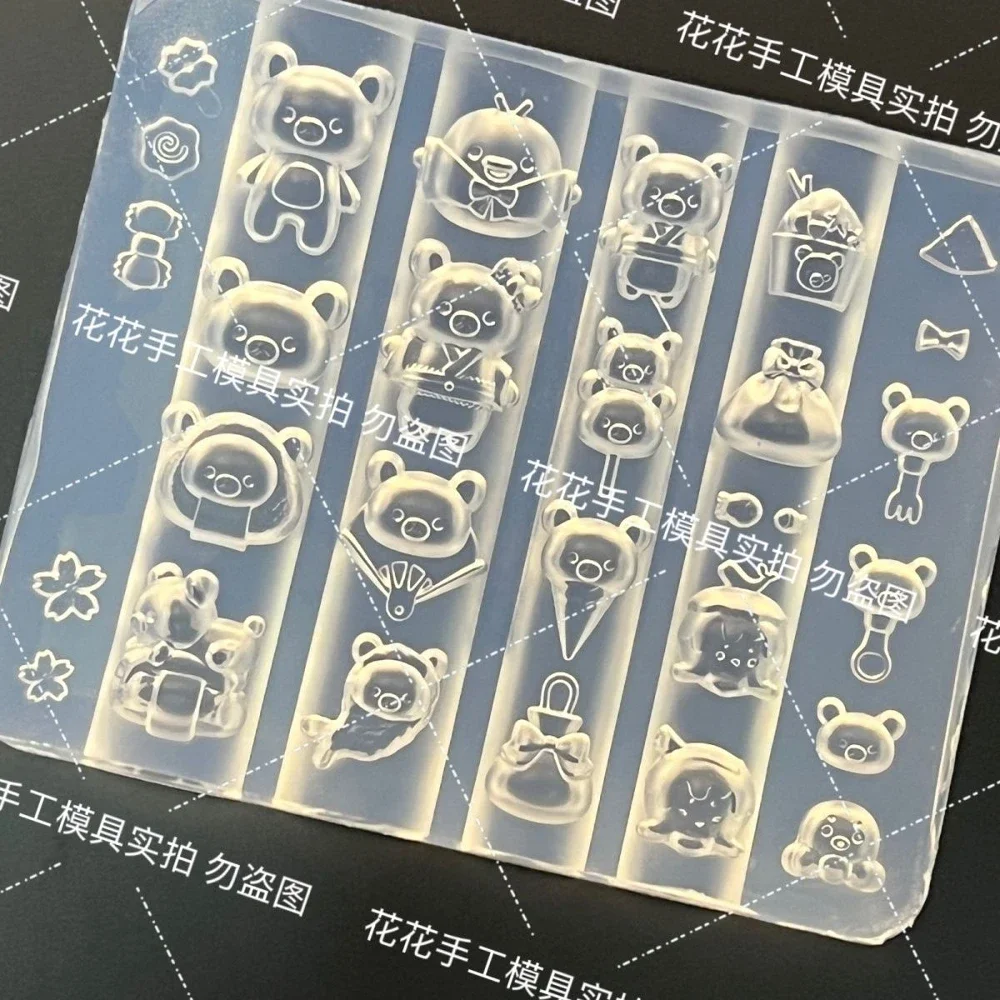1Pc Cartoon Rilakkuma Food Silicone Nail Art Carving Mold Rice Ball Sushi Ice Cream Octopus Fork Spoon Kimono Bowknot Nails Mold