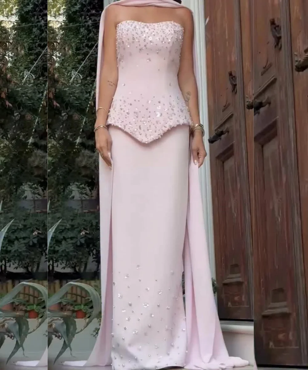 

Customized Matching Jersey Sequined Straight Strapless Long Prom Dresses Celebrity Chinese Style Exquisite