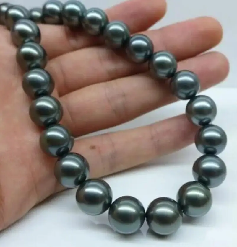 

DAN NECKLACE HUGE 9-10MM NATURAL SOUTH SEA GENUINE BLACK ROUND PEARL NECKLACE 18inch