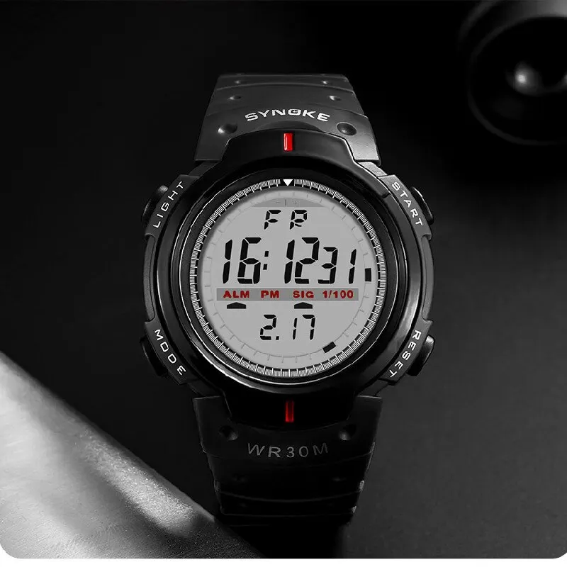 SYNOKE-reloj electrónico para hombre, accesorio de pulsera resistente al agua, luminoso, multifunción, para montañismo al aire libre, pantalla grande