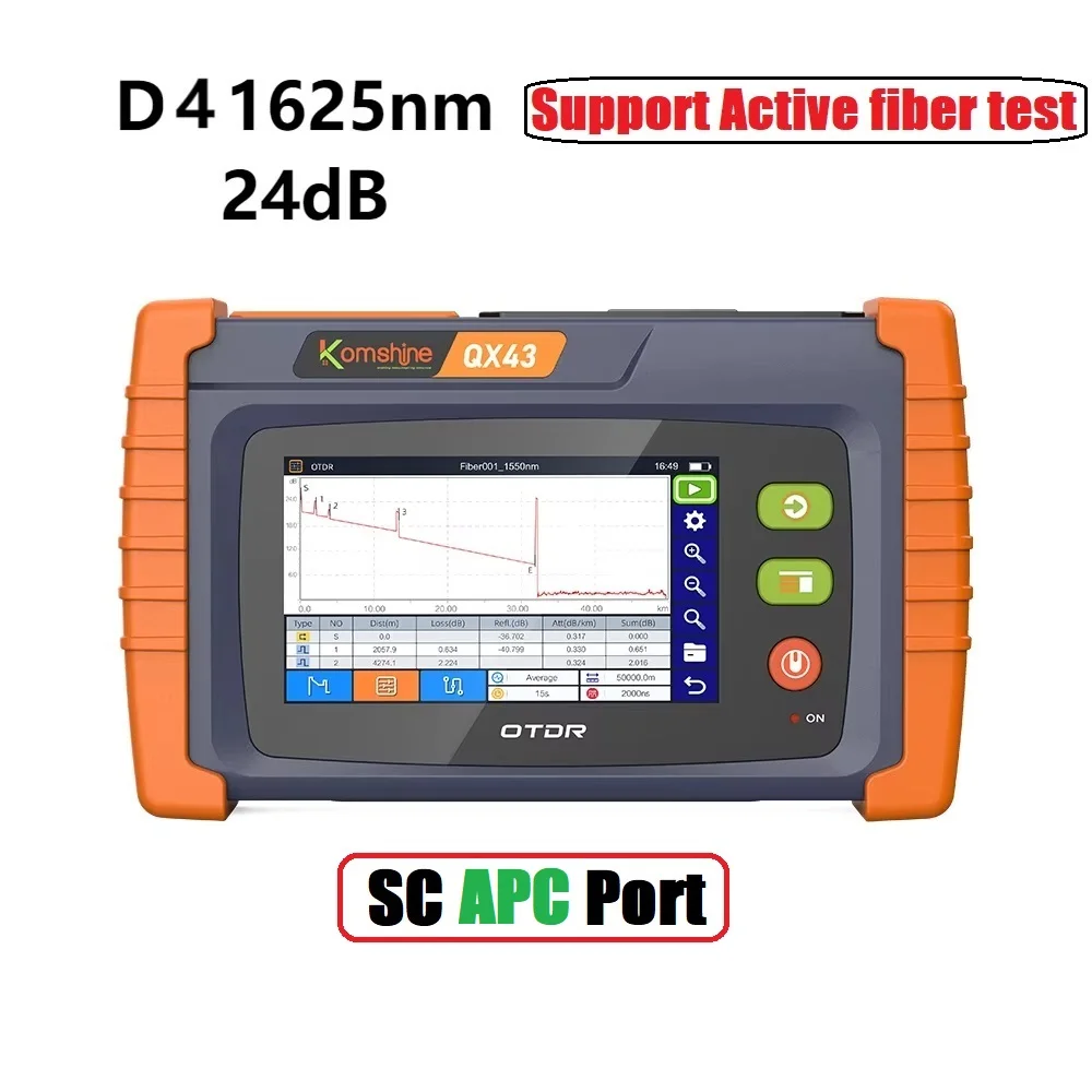 KOMSHINE FTTX OTDR QX43 SM/PON touchscreen OTDR tot 9 golflengten W/OPM, VFL, OLS, RJ45-functie SC/FC-tips kunnen veranderen