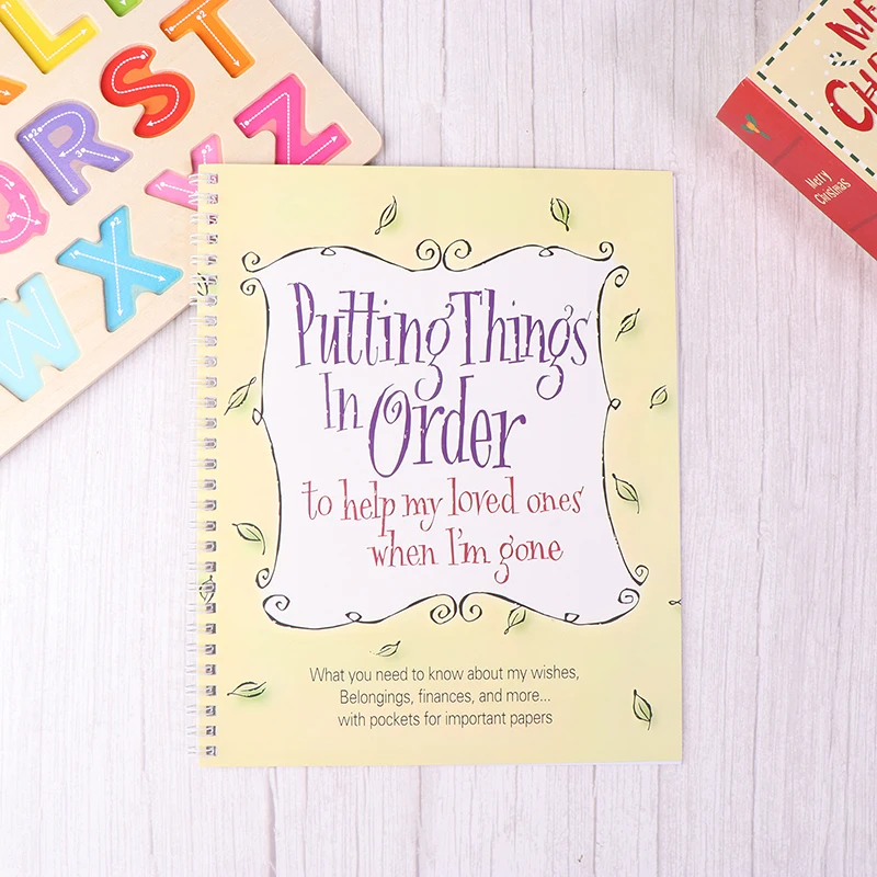 1pc final da vida planejador livro de trabalho colocando coisas no pedido para ajudar meus amantes quando estou ido