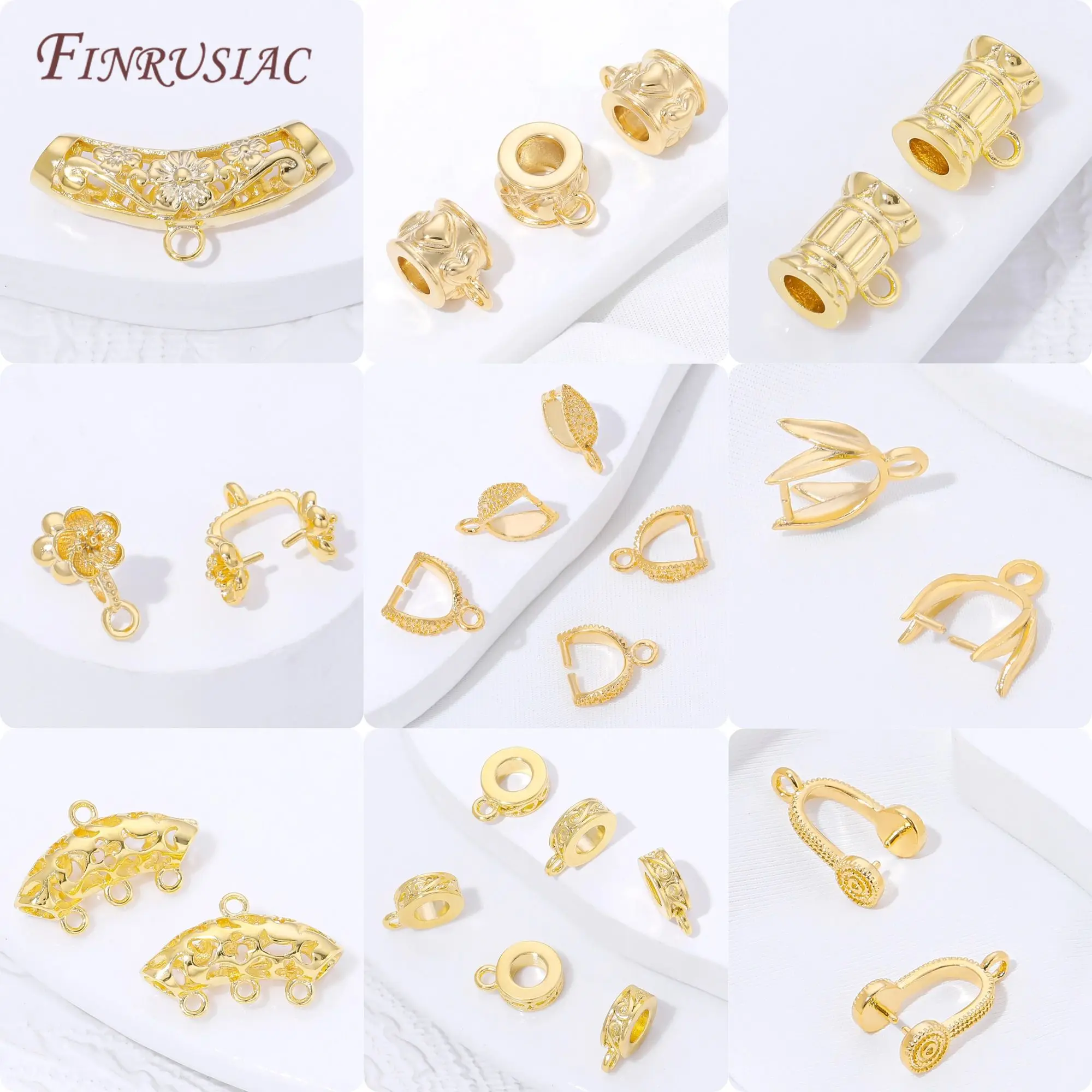 18K Gold Plated Micro Pave CZ Pinch Bail Gold Plated Pendant Clip,Gold Pendant Connector Pinch Clip For Necklace Making Findings