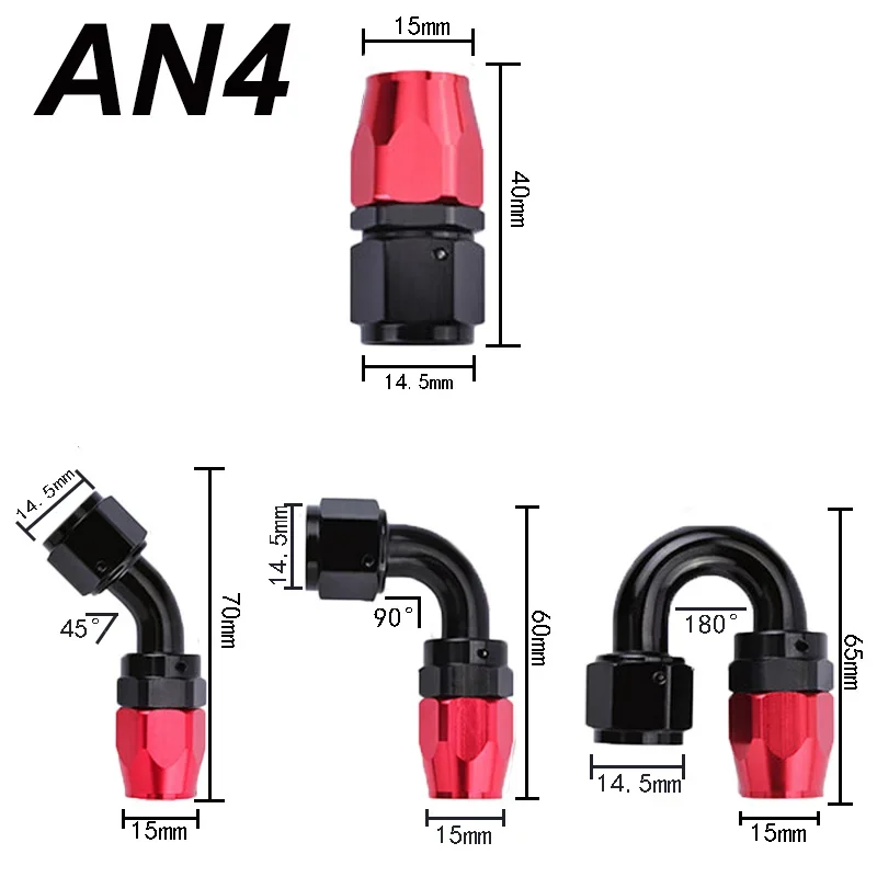 10x Universal AN4/AN6/AN8/AN10/AN12 Straight 0°/45°/90°/180° Degree CPE Oil Fuel Swivel Hose End Fitting Oil Hose End Adaptors