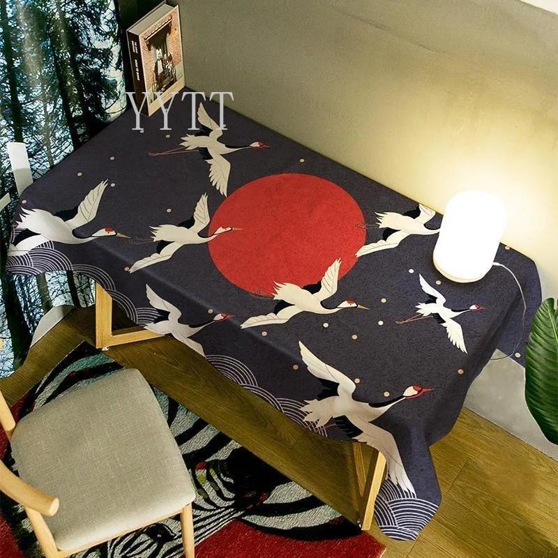 Japanese Crane Tablecloth Asian Heron Bird Clouds Kitchen Dinning Tabletop Decoration Indoor Desk Outdoor Picnic Table Cover