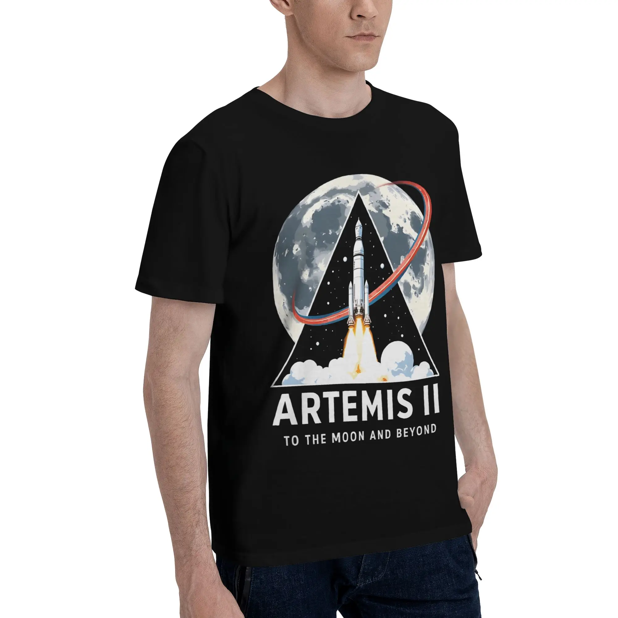 Artemis II To The Moon And Beyond Rocket Space Mission Design Funny Graphic 100% Cotton T-Shirt  Tops Tees For Men