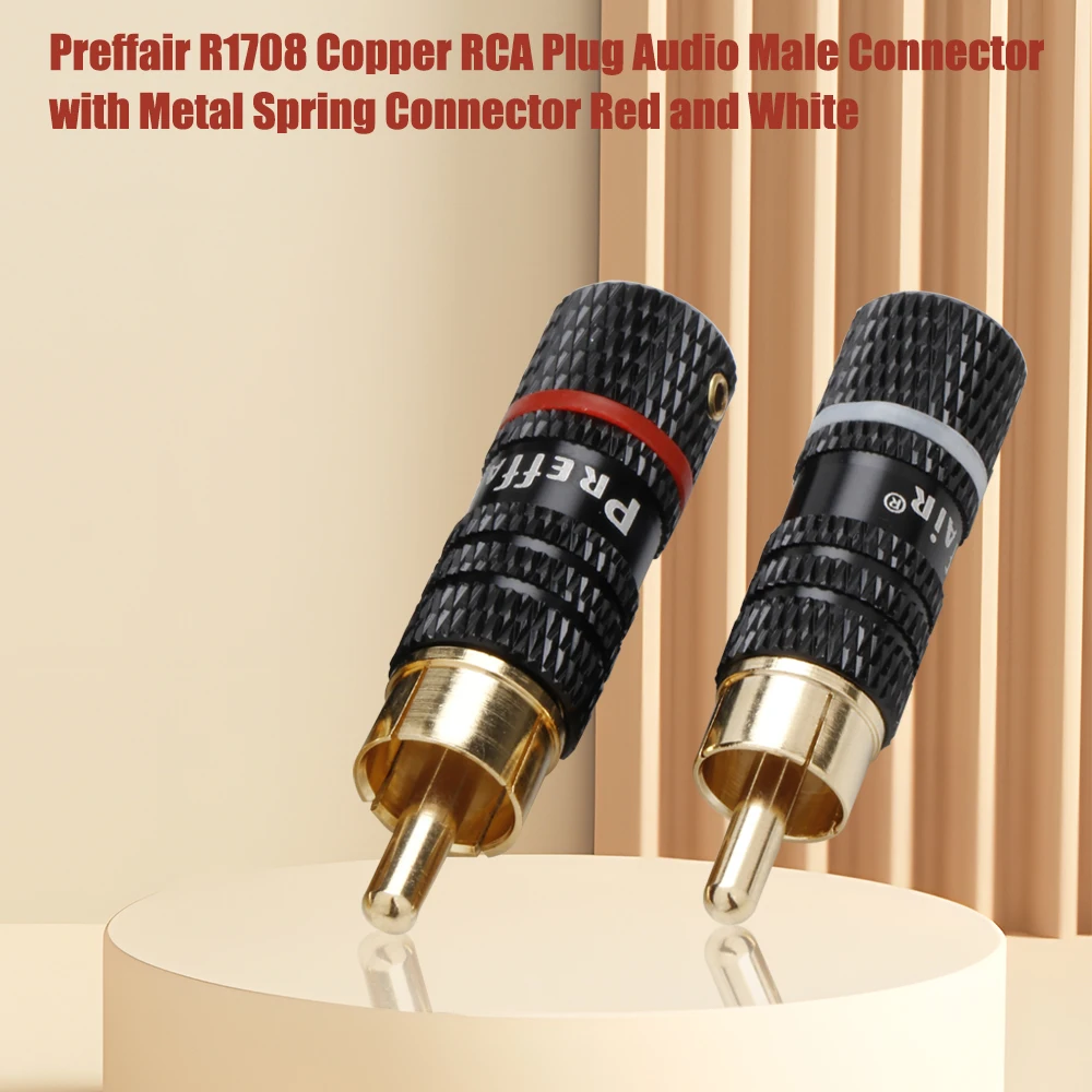 Preffair r1708 rca conector de áudio hifi banhado a ouro tipo soldado rca conectores macho adaptador de áudio para cabo amplificador diy