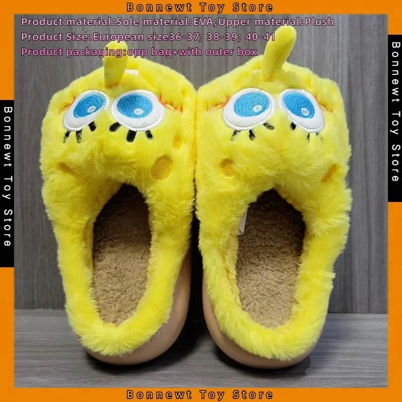 

New Spongebob Squarepants Autumn and Winter Cotton Slippers Plush Warmth Indoor EVA Soft Thick Sole Gift for Friend Gift for Kid