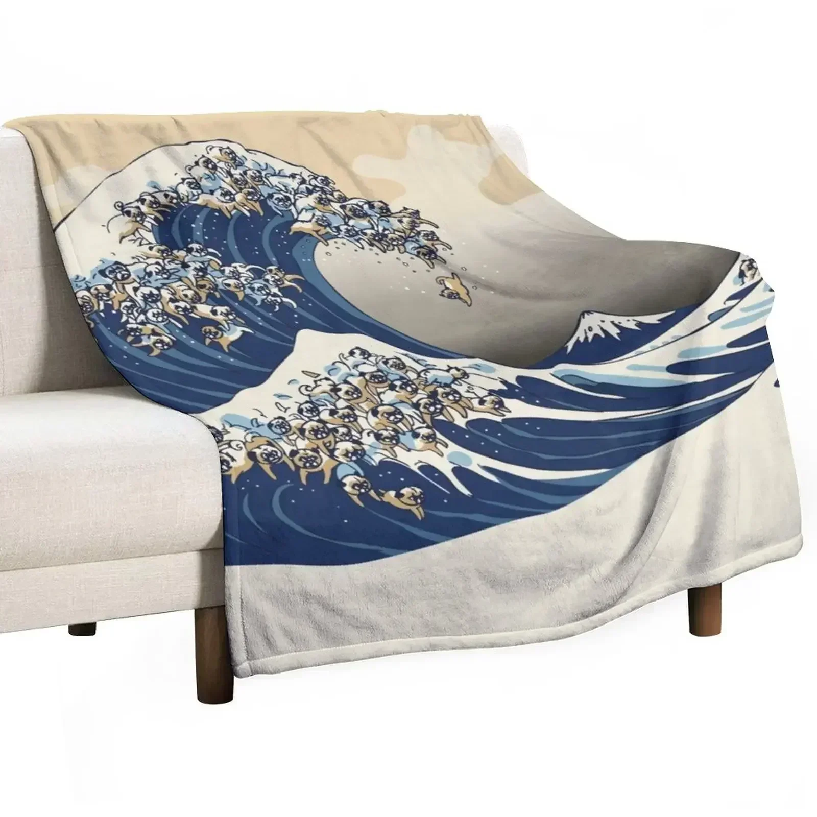 The Great Wave of Pugs Vanilla Sky Throw Blanket Cute Blankets For Sofas Blankets