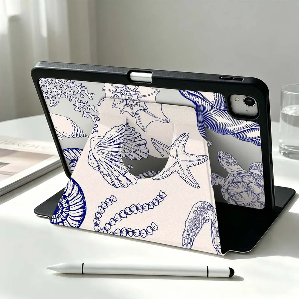 Cartoon Turtle Conch Starfish For Xiaomi Mi Redmi Poco Pad 8 7 7S 6 6S 5 SE Pro Ultra 360° Rotation Stylus Storage Tablet Case
