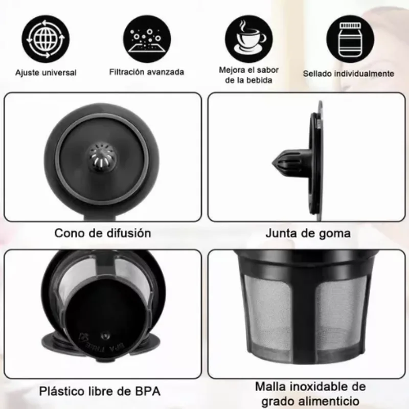 Filtro de café K-Cup reutilizável, peças sobressalentes e acessórios de filtro de chá/café Cop Coffee Cafeteira