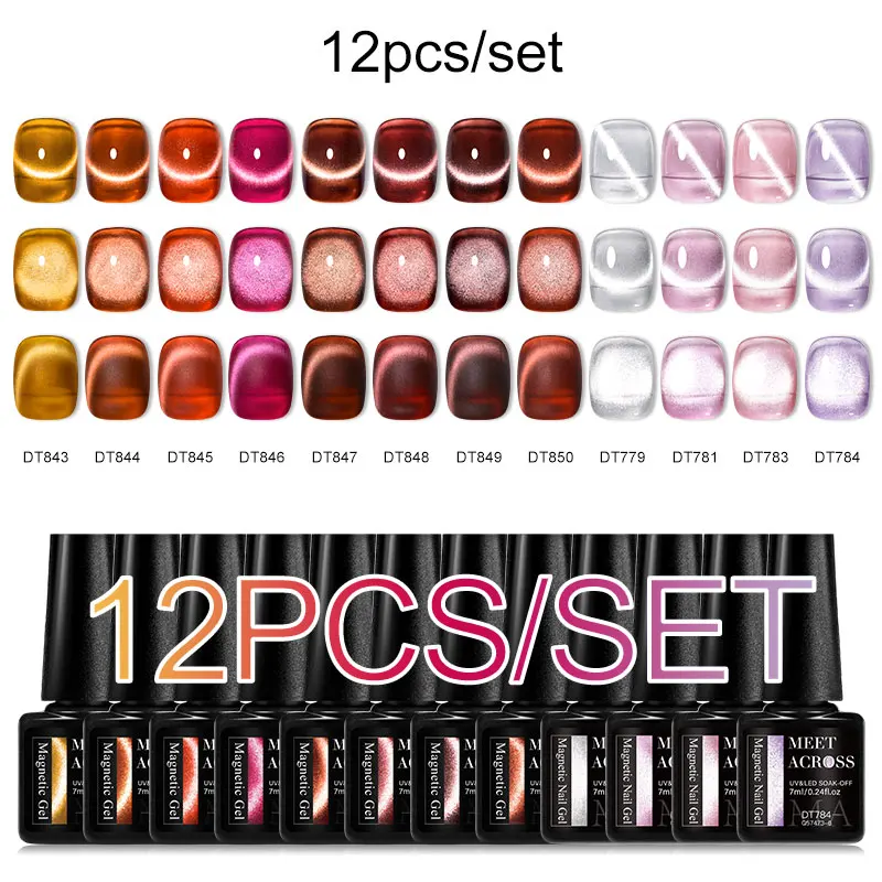 MEET ACROSS 12 TEILE/SATZ Aurora Katze Magnetische Gel Nagellack Moonligh Magnetische Semi Permanent Soak Off Nail art Gel Lack Kits