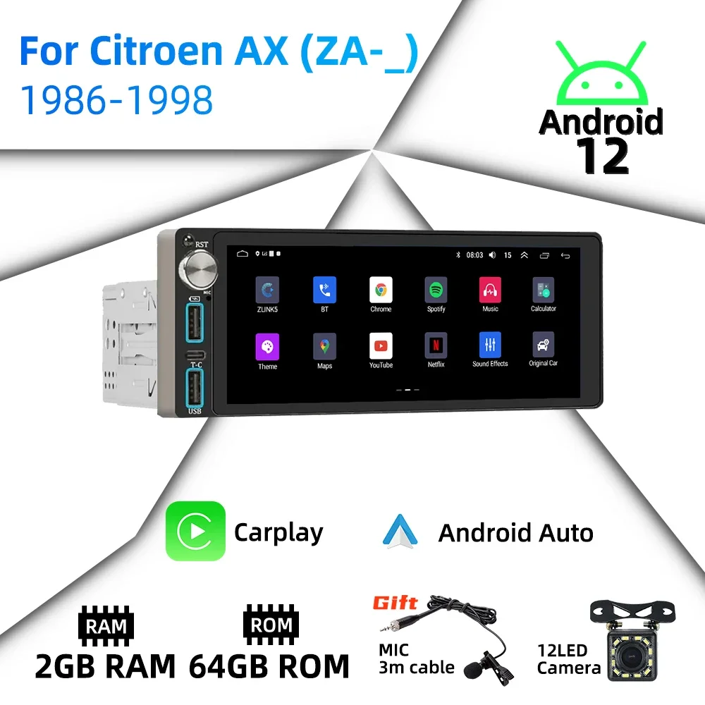 

6,86 "экран Android автомобильный мультимедиа для Citroen AX (ZA-_) 1986-1998 1Din радио стерео головное устройство авторадио Carplay GPS навигация