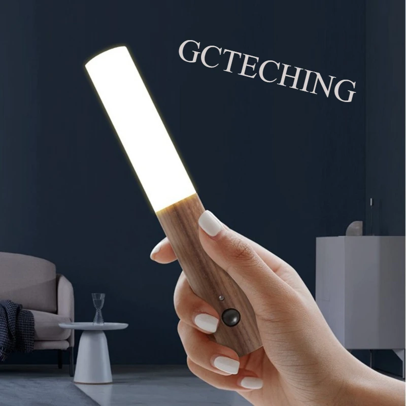 ضوء حائط خشبي Led ضوء ليلي مدمج في بطارية قابلة للشحن 500 مللي أمبير في الساعة مستشعر الجسم الذكي مصباح حائط قابل لإعادة الشحن لغرفة النوم #1