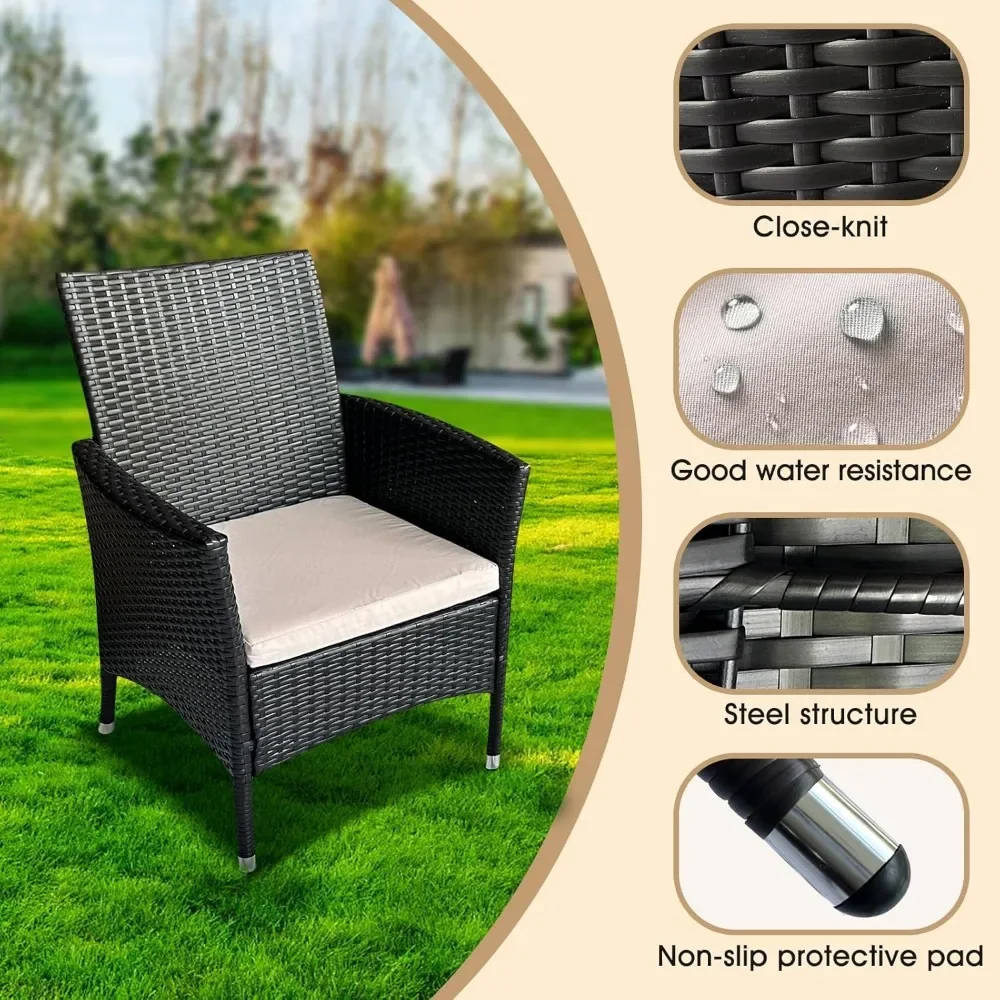 Conjunto de móveis de terraço com mesa e cadeiras, sofá de vime com poltrona e mesa de vime, 4 peças