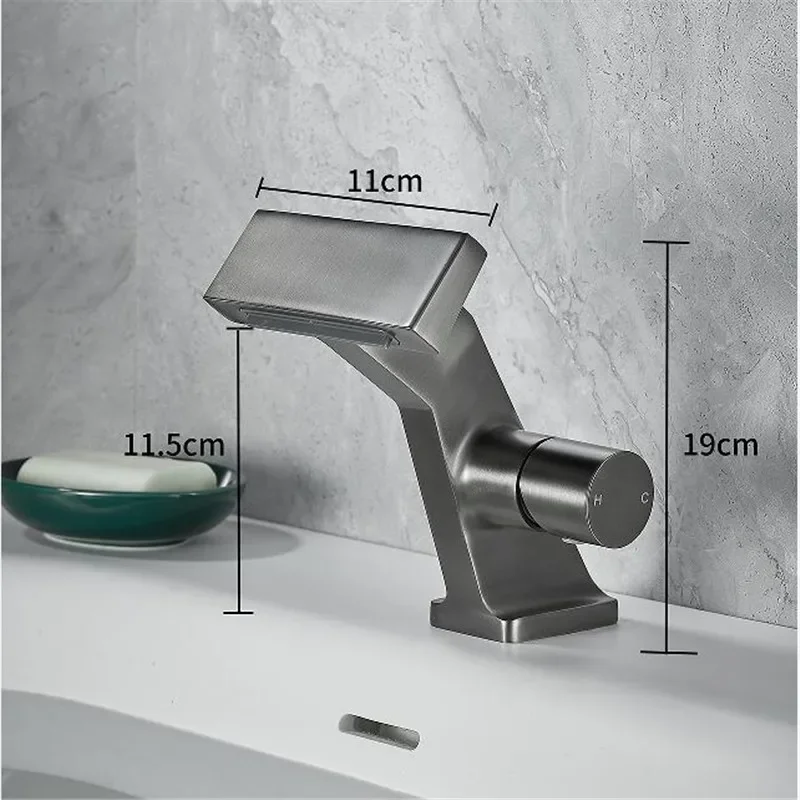   Grifo de baño gris, grifo de lavabo de baño dorado de latón, mezclador de agua fría y caliente, grifo de fregadero, grifo negro montado en cubierta