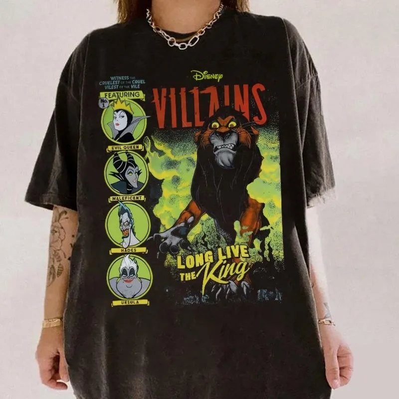 

Винтажная футболка с комиксами Disney для женщин и мужчин Villains Scar The King, одинаковая рубашка Disneyland, футболка со шрамом Disney The Lion King
