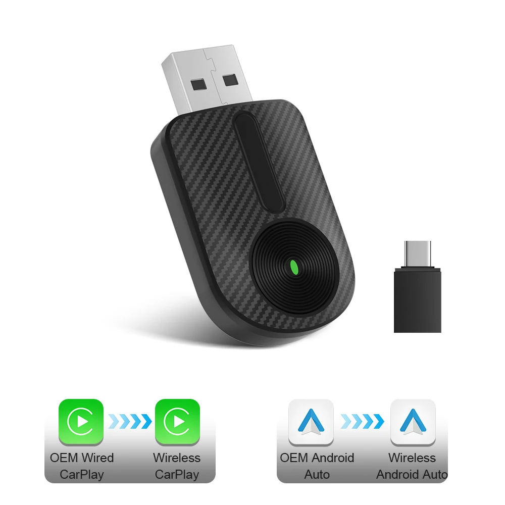 FLIXIVI 2 in 1 Carplay Android Auto Wireless Adapter Carplay Adapter for OEM Car Stereo with USB Plug and Play Wired To Wireless