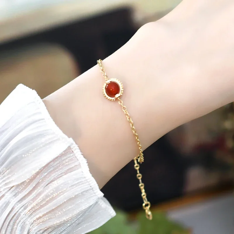 Mosan Natural Sardonyx Bracelet 14K Plated Gold Fashion Jewelry Lucky for Women Gift