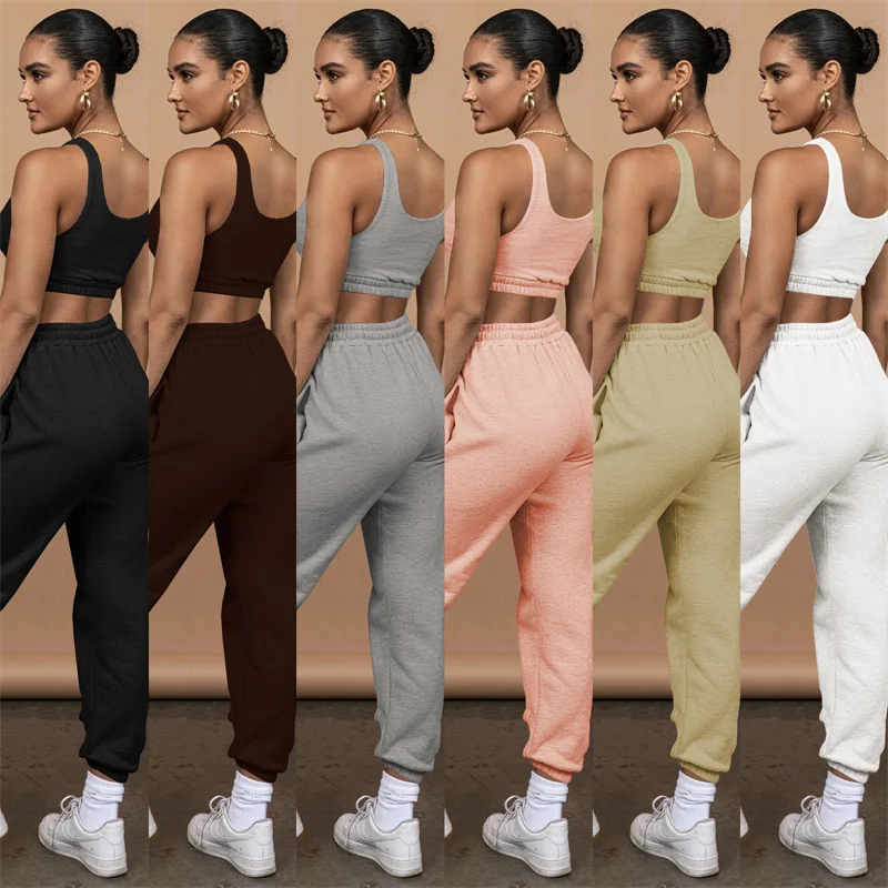 Women's Tracksuits Women Tank Top Pants Two Piece Set Woman Sports Fitness Running Suit Jogging Clothes Solid Vest Trousers Sets