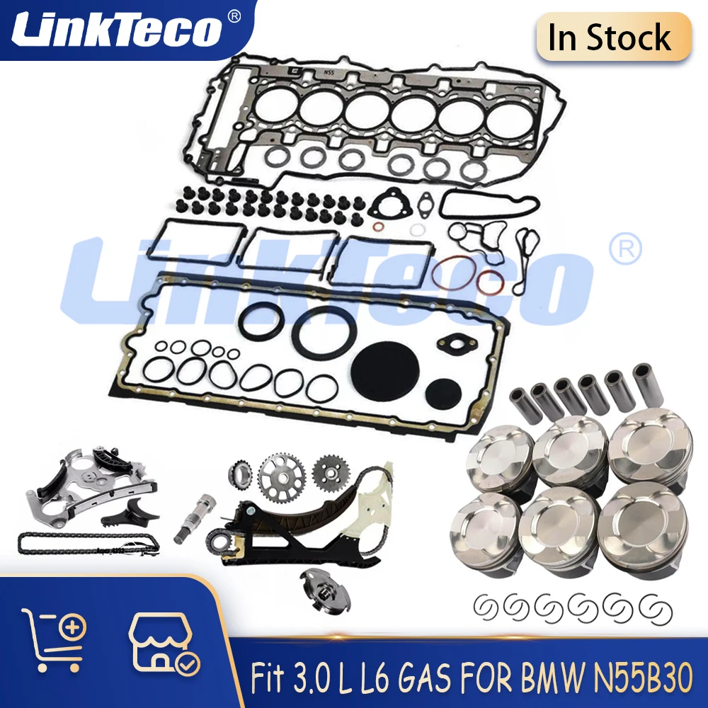 

Полный комплект прокладок двигателя, комплект поршней цепи ГРМ, подходит для газа 3,0 л T N55B30 для BMW 435i 535i 640i X3 X5 E90 F30 E82 3.0L 3.0T