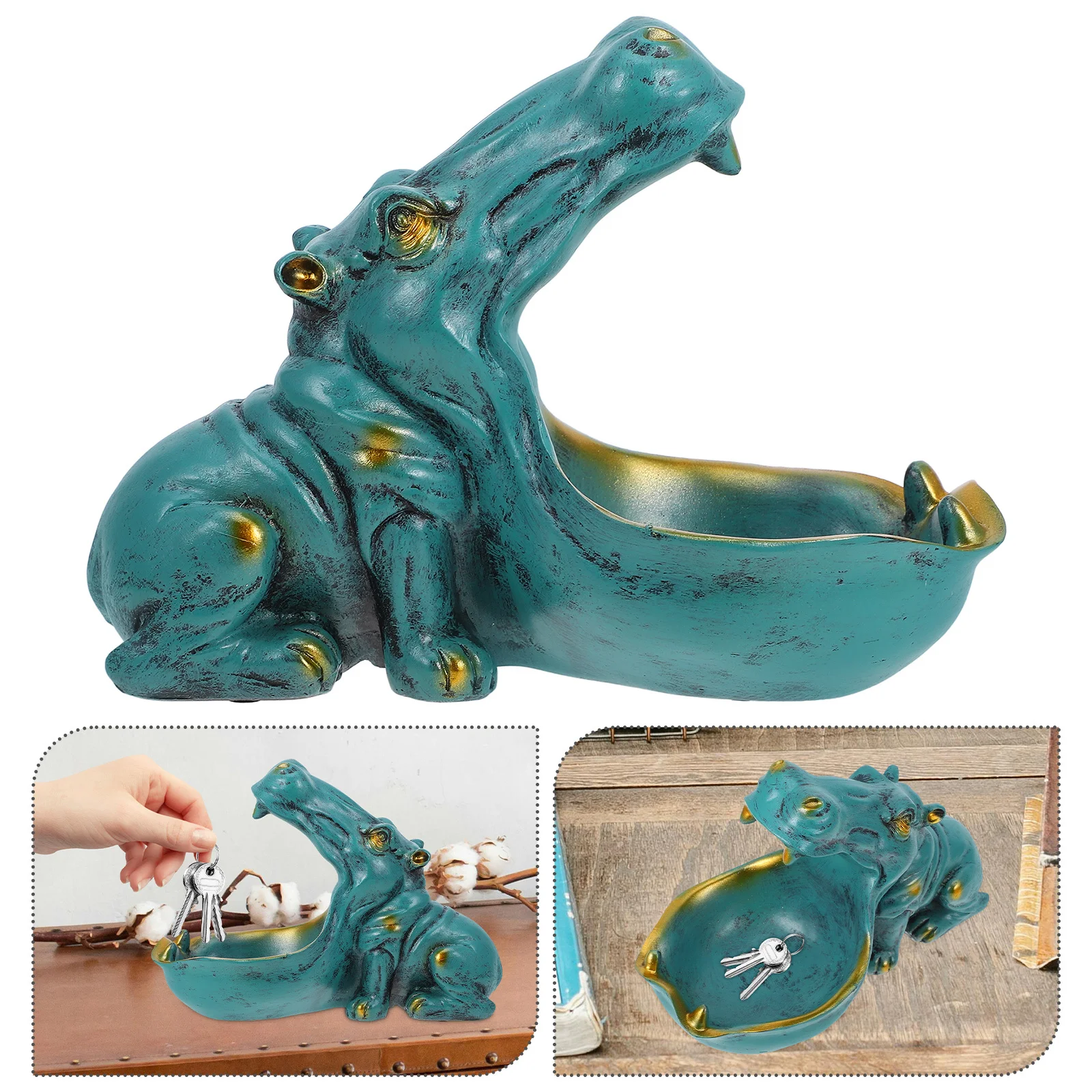 

Hippo Resin Candy Bowl Large Open Mouth Key Holder Home Decor for Living Room Bedroom Office Funny Storage Tray Unique Candy