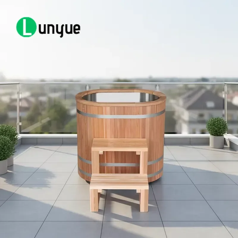 Modern Portable Oval Cold Bath Spa Pool Redwood Surface 304 Stainless Steel Inner Tank Easy Installation Outdoor Swimming