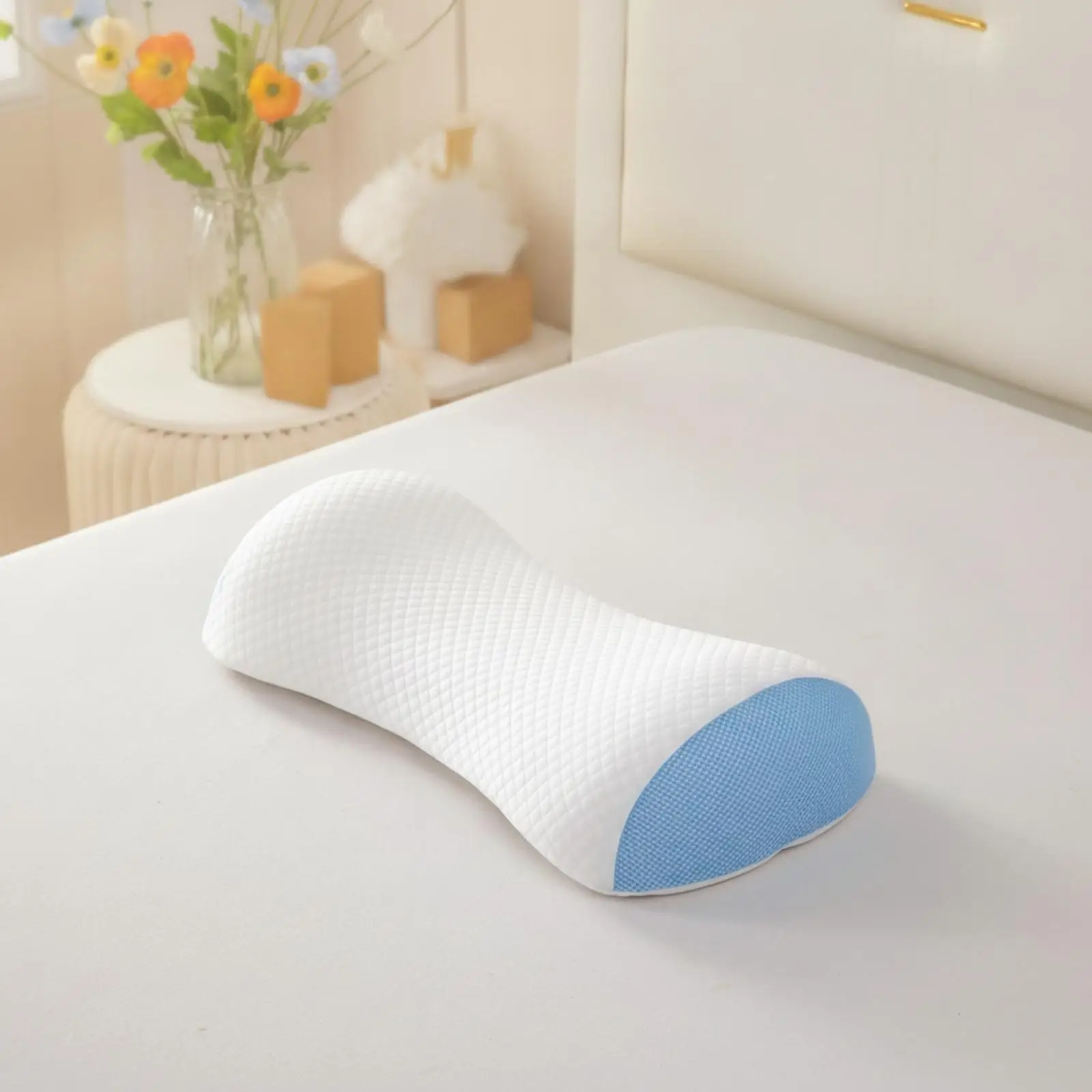 Memory Foam Pillow Contoured Low Profile Waist Support Ergonomic Cushion Pillow for Back Pain Relief While Sleeping