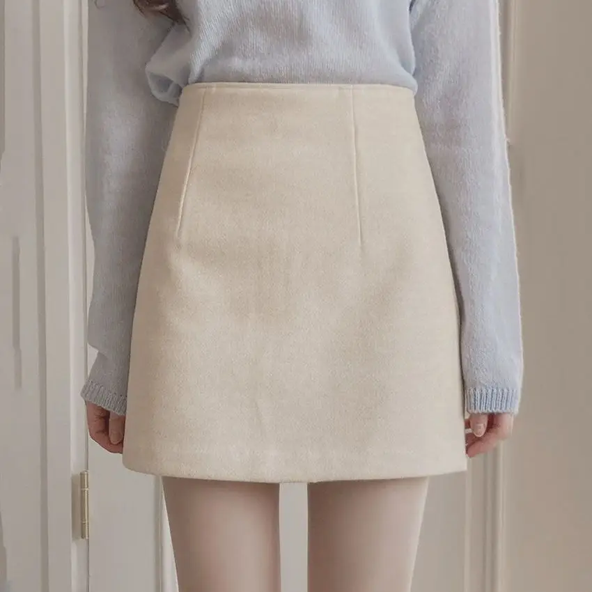 Women's 2026 Autumn Winter New Tweed High Waist Safety Mini Skirt A-Line Bodycon Pencil Warm Elegant Chic Coquette Trendy