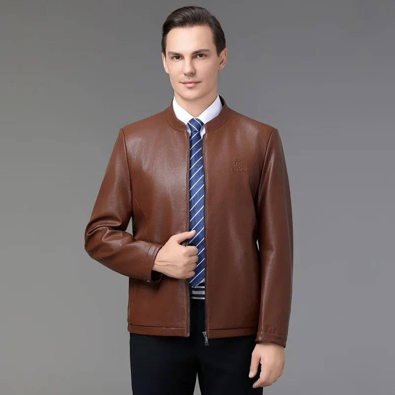 เสื้อแจ็คเก็ตหนังผู้ชายไห่หนิง หนังแท้ บุผ้ากำมะหยี่ เสื้อแจ็คเก็ตหนังหนา เสื้อโค้ทฤดูหนาว