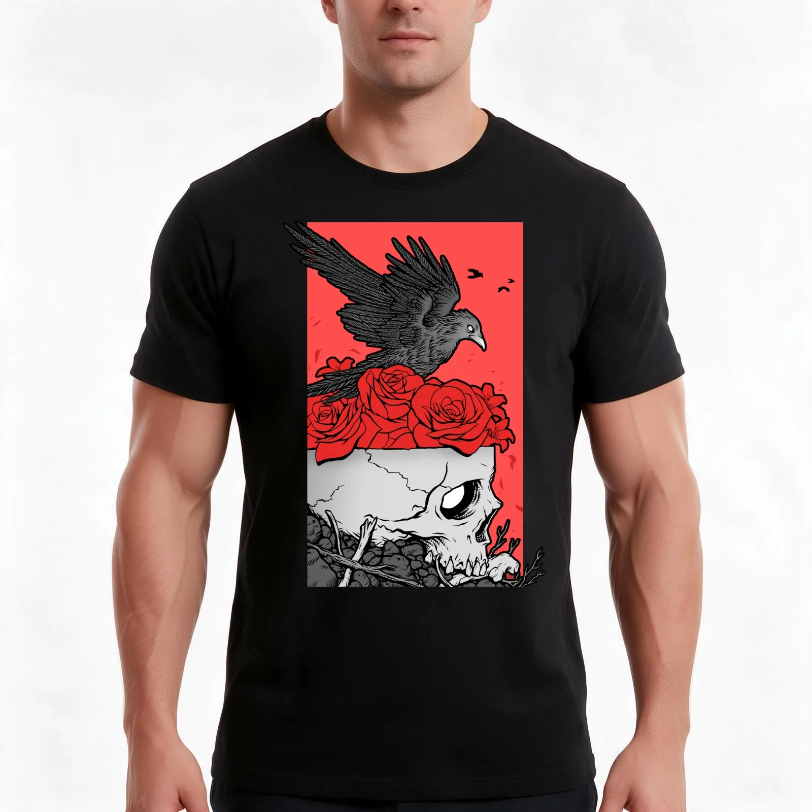 Memento Mori II T-Shirt, Summer Casual Cotton Tee, Oversized Streetwear Tops, Vintage Graphic Print, Loose Fit Short Sleeve