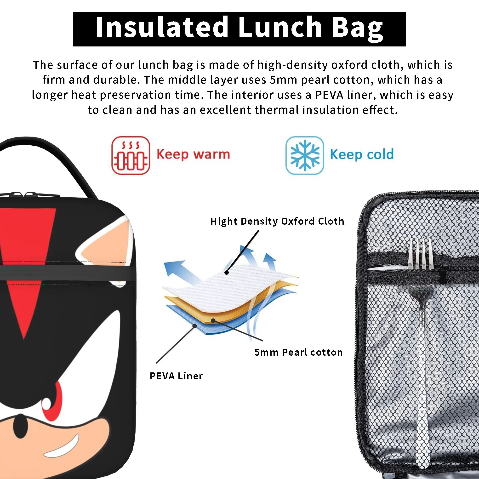 Sonices Thermisch Isolierte Lunch-Taschen für die Arbeit Tragbare Bento-Box für Männer und Frauen Kühltaschen Thermische Lunchboxen – Detail 5