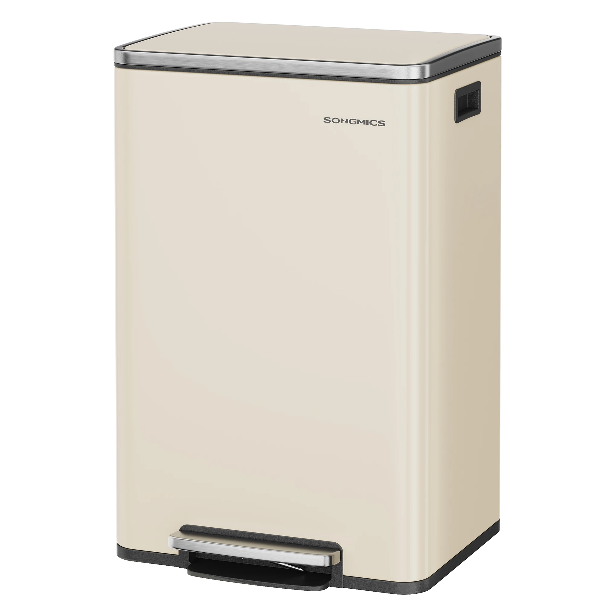 SONGMICS Mülleimer 50 L, 15 Müllsäcke, Stahl, herausnehmbarer Inneneimer aus Kunststoff, mit Deckel, Griffe, Softclose