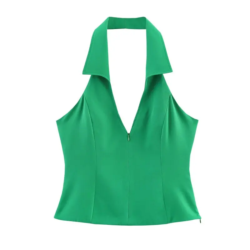 Printemps 2024 femmes irt polyvalent col suspendu haut taille haute jupe pantalon Faionable Ensemble pour les idées 25-35