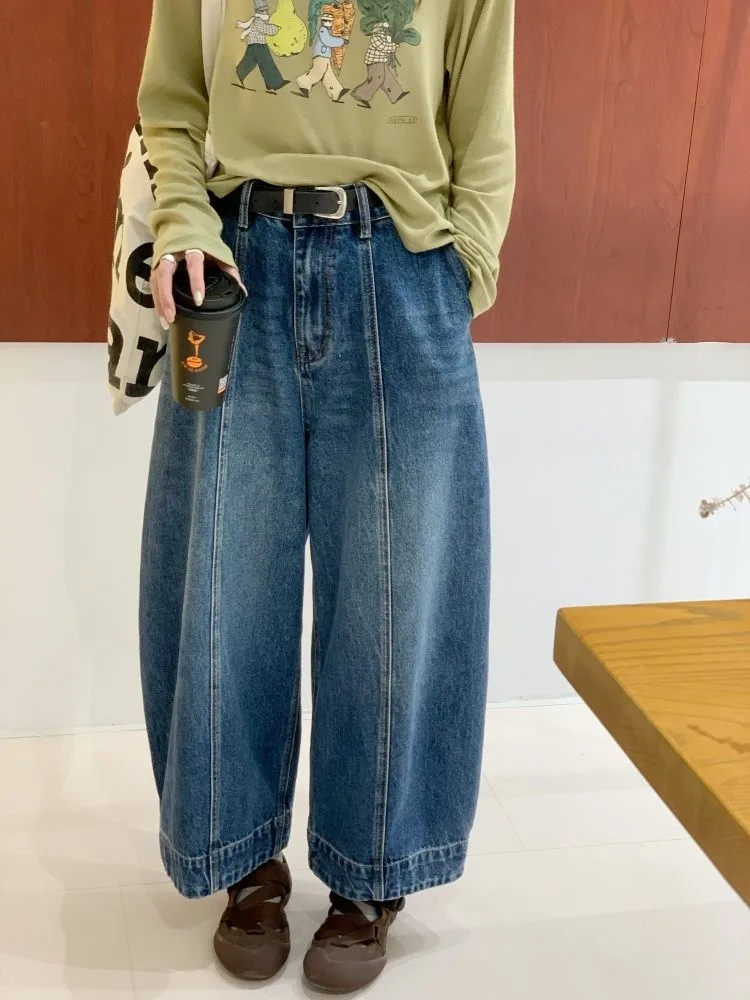 

Feita Faionable Wide Leg Jeans Casual High Waist Cotton Spring Summer Ladies Loose Fit Nine Points Knife Denim Pants
