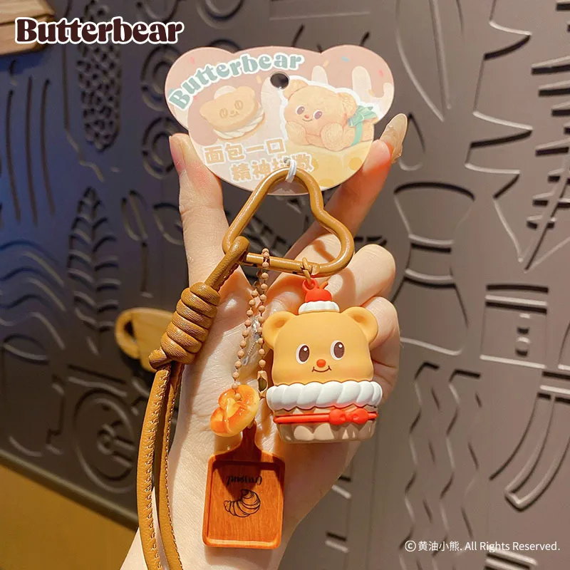 Cartoon Butter Bear Gourmet Keychain Cute Sandwich Cake Cheesecake Bear Bag Pendant Keyfob Kawaii Accessories for Children Women