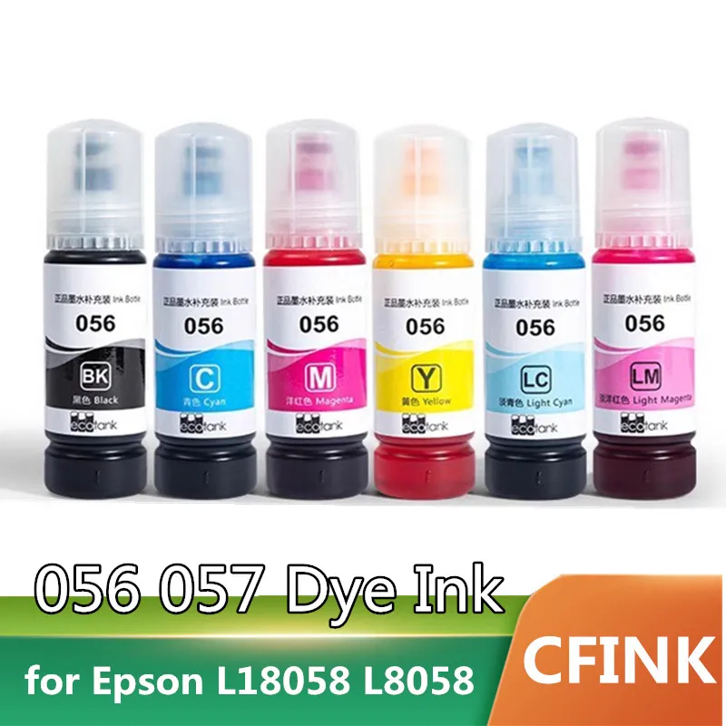 Dye Ink 1Set 6Color 056 057 Color Water Based Bottle Refill Ink for Epson L18058 L8058 70ml/Bottle