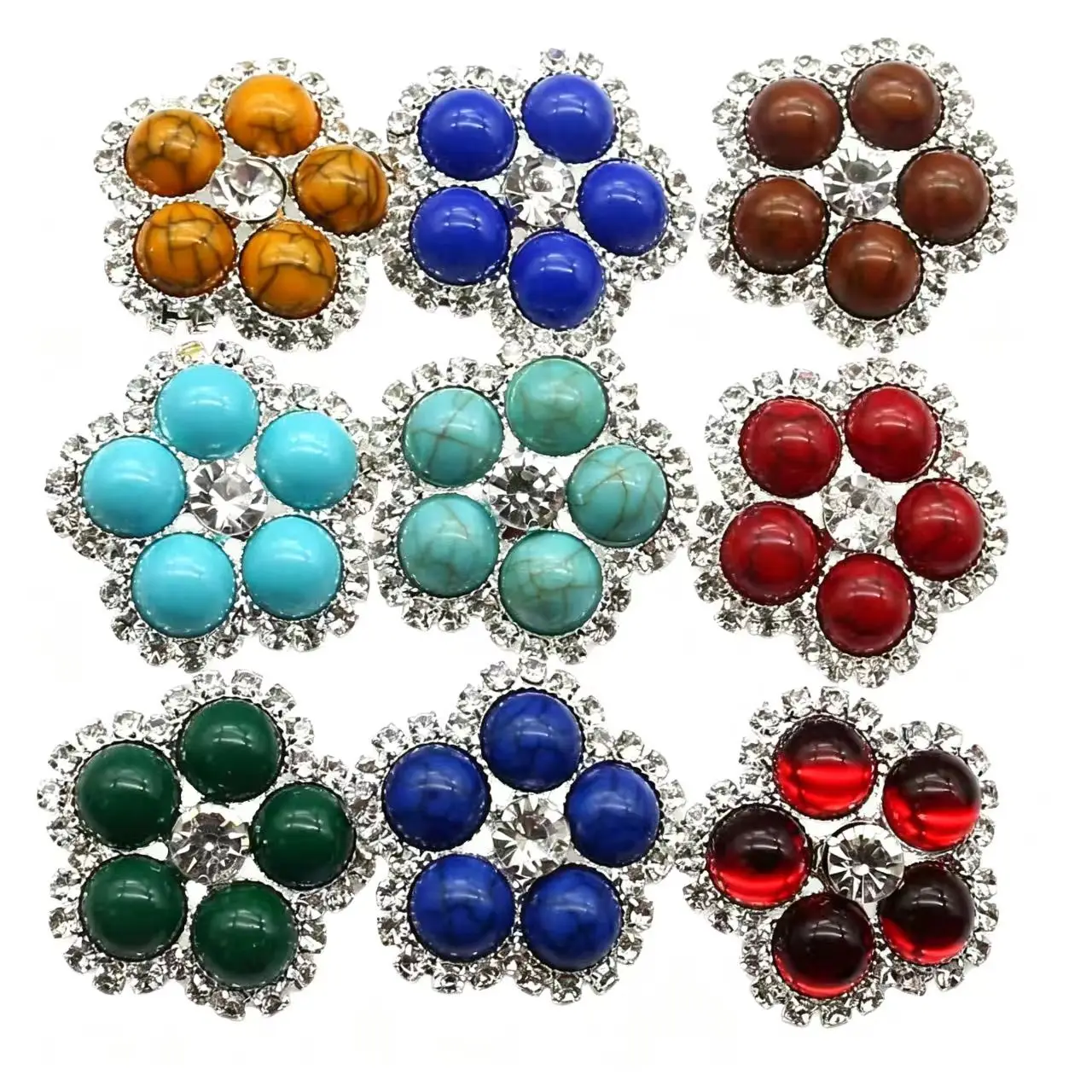 26mm Flower Rhinestone Clasp Shiny Crystal Edge Gemstone Buttons Handmade Bow Dress Ornament,10 Pcs/Pack