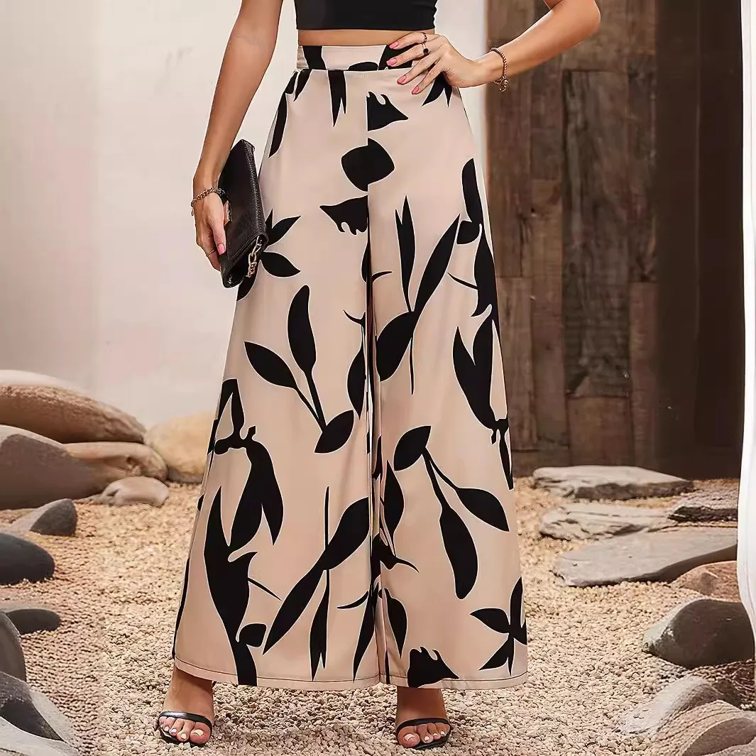 Wide Leg Pants For Women 2024 Fashion High Waist Print Pantalones Spring Autumn Casual Loose Traf Clothing Ladies