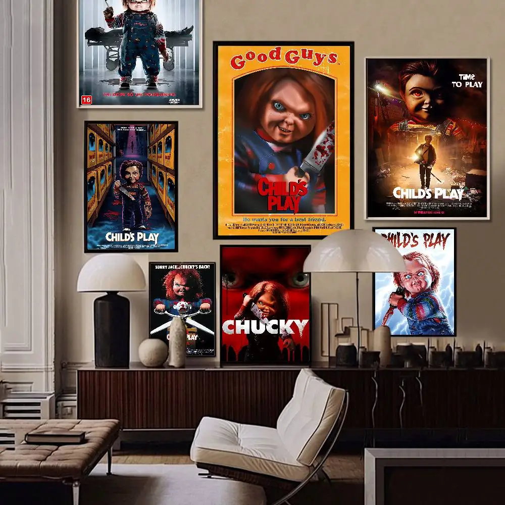 C-Chucky Horror Movie Anime Posters Sticky Whitepaper Sticker DIY Room Bar Cafe Kawaii Room Decor