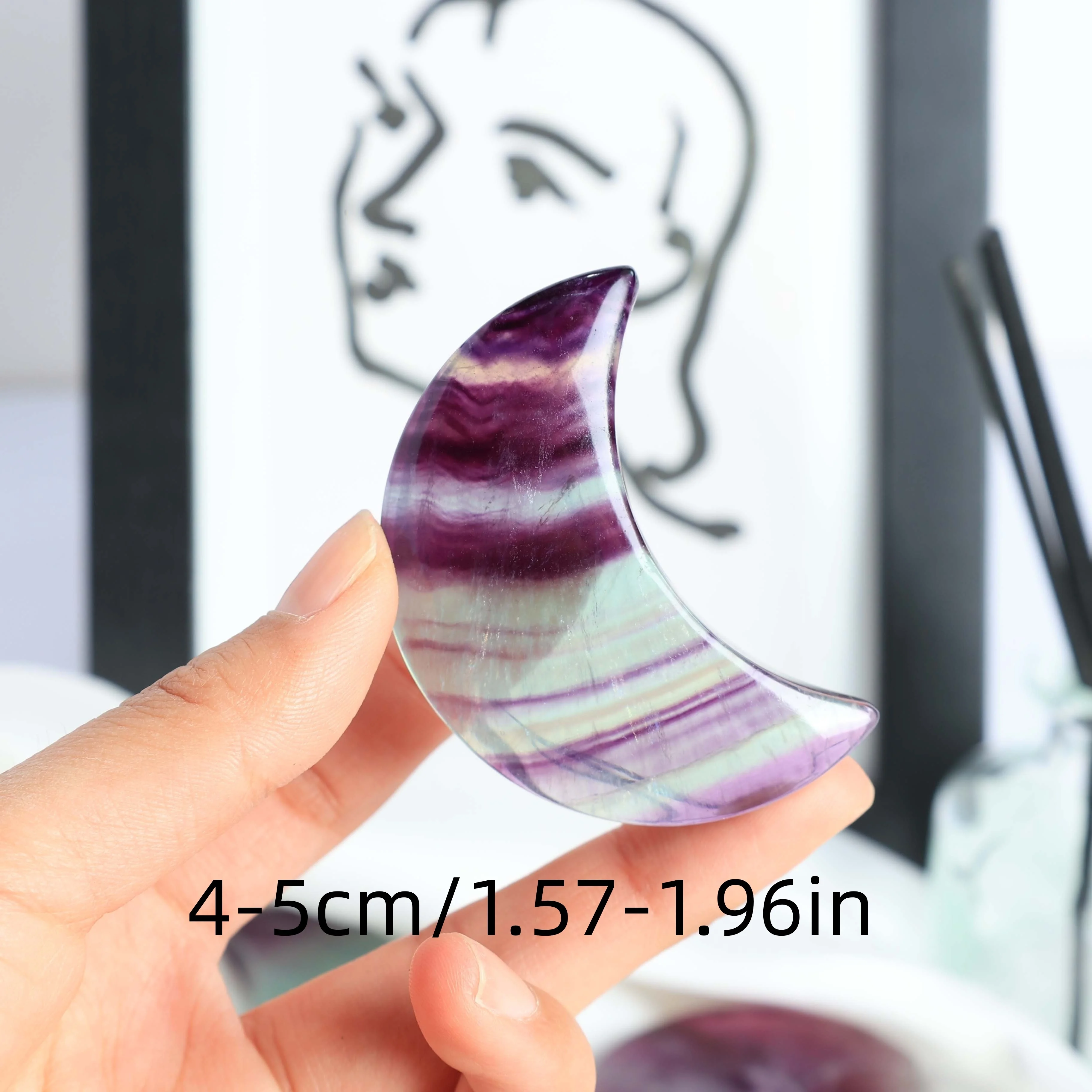 Colorful Fluorite Moon Nature Carving Crystal Home Office Tank Decoration Ornaments Lucky Stone Gift