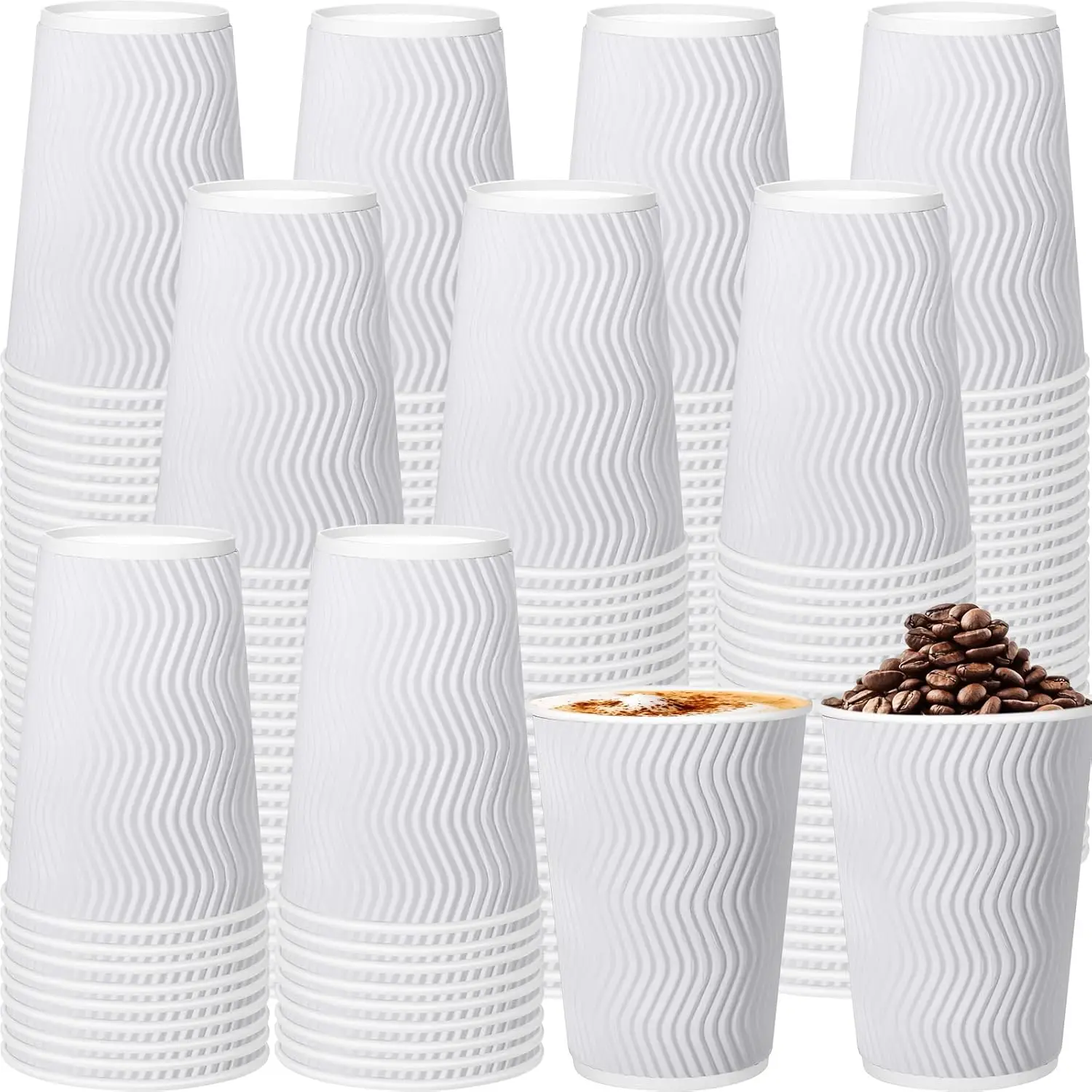 

120 Pack Paper Coffee Cups, 12 oz Disposable Coffee Cups,Corrugated Insulated Ripple Wall, Paper Ripple Cups for Coffee,
