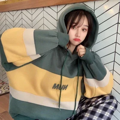 

Women Korean Version Trendy Student Loose Versatile Fleece Lined Thickened Embroidered Jacke Autumn Winter Hooded Ins Sweatshirt