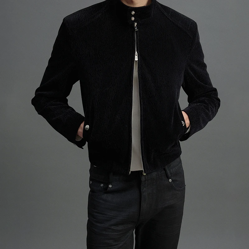 LUZHEN 2026 New Stylish Elegant Temperament Double Zipper Stand Collar Casual Jacket Men High Quality Flannel Plain Coat JY9533