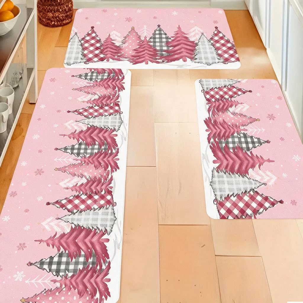 Christmas Kitchen Rug Square Flannel Plush Floor Mat Non Slip Soft Fluffy Water Absorbent Rug for Bathroom Front Door