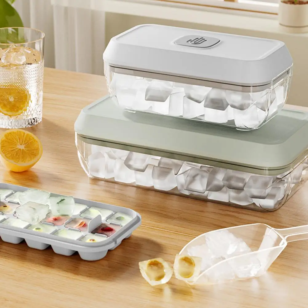 Easy Removal Ice Cube Mold Ice Cube Tray with Lid Bin Bpa-free Ice Mold for Freezer Press-button Release Maker with Scoop